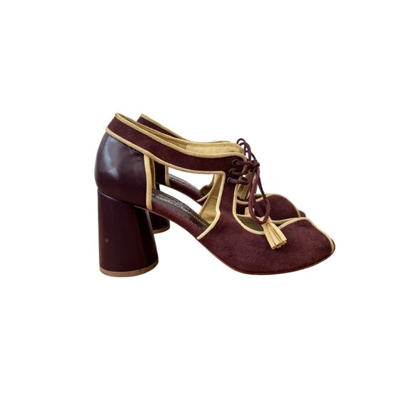 Sarah Chofakian Shoes - Sarah Chofakian Peep Toe Lace-Up Suede Pumps
